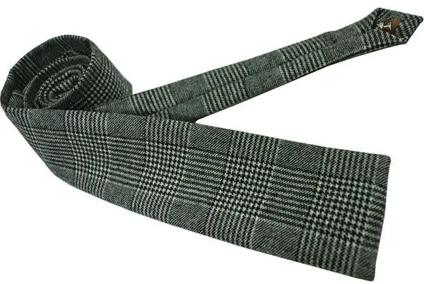 grey prince of wales check wool necktie for men Modshopping Clothing