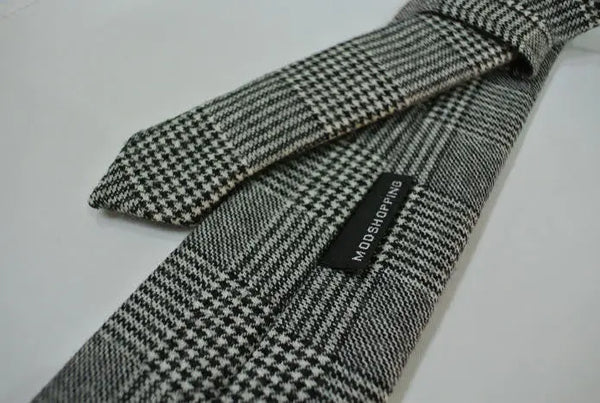 grey prince of wales check wool necktie for men Modshopping Clothing