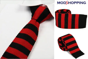 knitted tie| 60s mod clothing retro black & red tie for men Modshopping Clothing