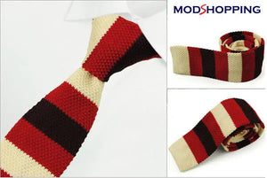 knitted tie| classic retro red & beige knitted tie mens Modshopping Clothing