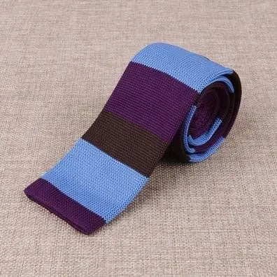 knitted tie| mod clothing vintage purple & sky stripe knit ties uk Modshopping Clothing