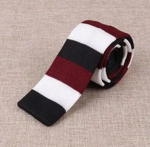 knitted tie| retro vintage style burgundy stripe men's knit tie Modshopping Clothing