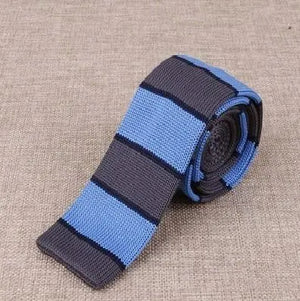 knitted tie| sky & grey stripe 60s mod vintage silk uk knit ties Modshopping Clothing