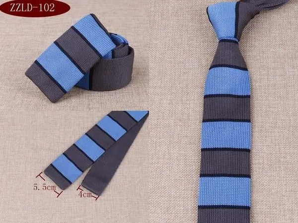 knitted tie| sky & grey stripe 60s mod vintage silk uk knit ties Modshopping Clothing
