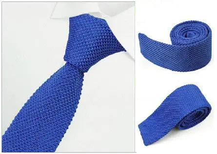 royal blue knitted tie| mens slim skinny tie Modshopping Clothing