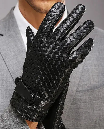 sheepskin men winter warm black leather gloves for men size s Modshopping Clothing