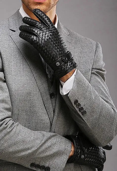 sheepskin men winter warm black leather gloves for men size s Modshopping Clothing