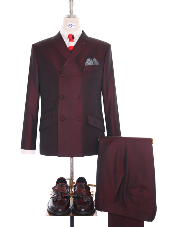 Double Breasted Suit - Wine and Black Two Tone Suit Modshopping Clothing